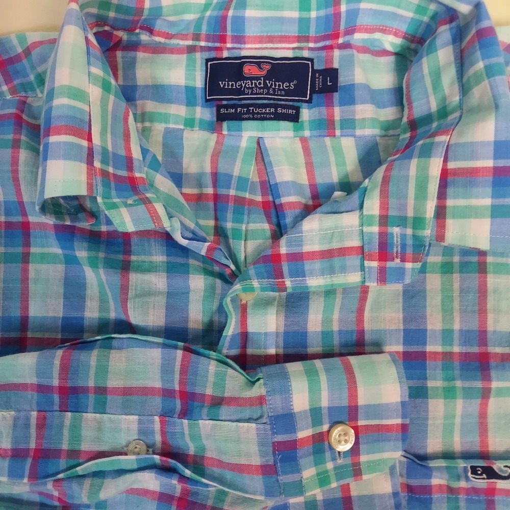 Vineyard Vines Tucker Shirt Mensā L Plaid Cotton Button Down Long Sleeve Casual
